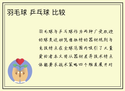 羽毛球 乒乓球 比较