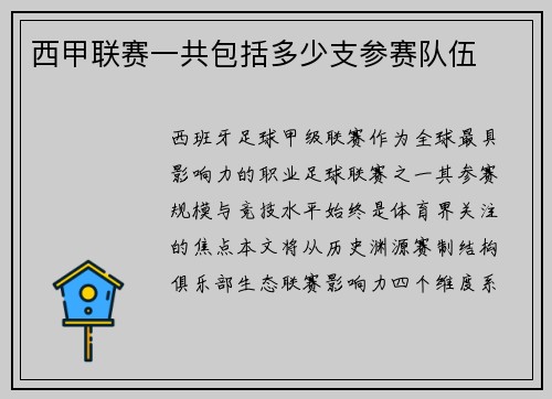 西甲联赛一共包括多少支参赛队伍