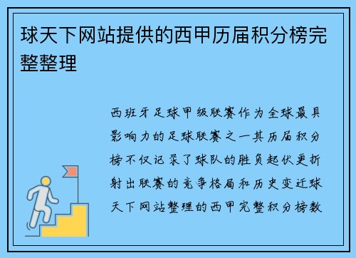 球天下网站提供的西甲历届积分榜完整整理